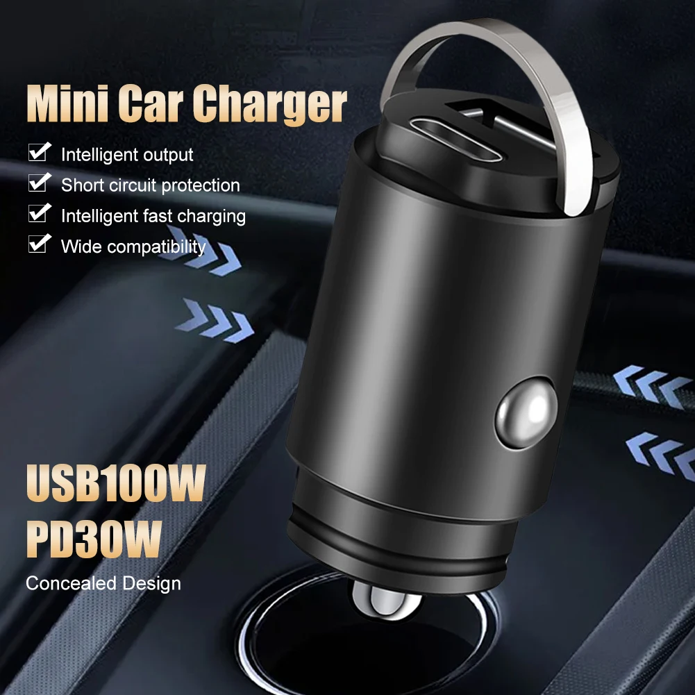 

100W Mini Car Charger Lighter Multifunctional Fast Charging for iPhone 12V/24V PD USB QC3.0 Type-C Car Phone Chargers Adapter