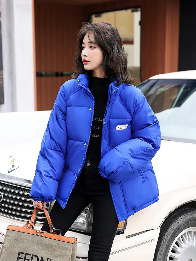 Women Korean Style Puffer Winter Parka For Women Stand Collar Solid White Black Female Warm Thicken Coat Jacket High Quality