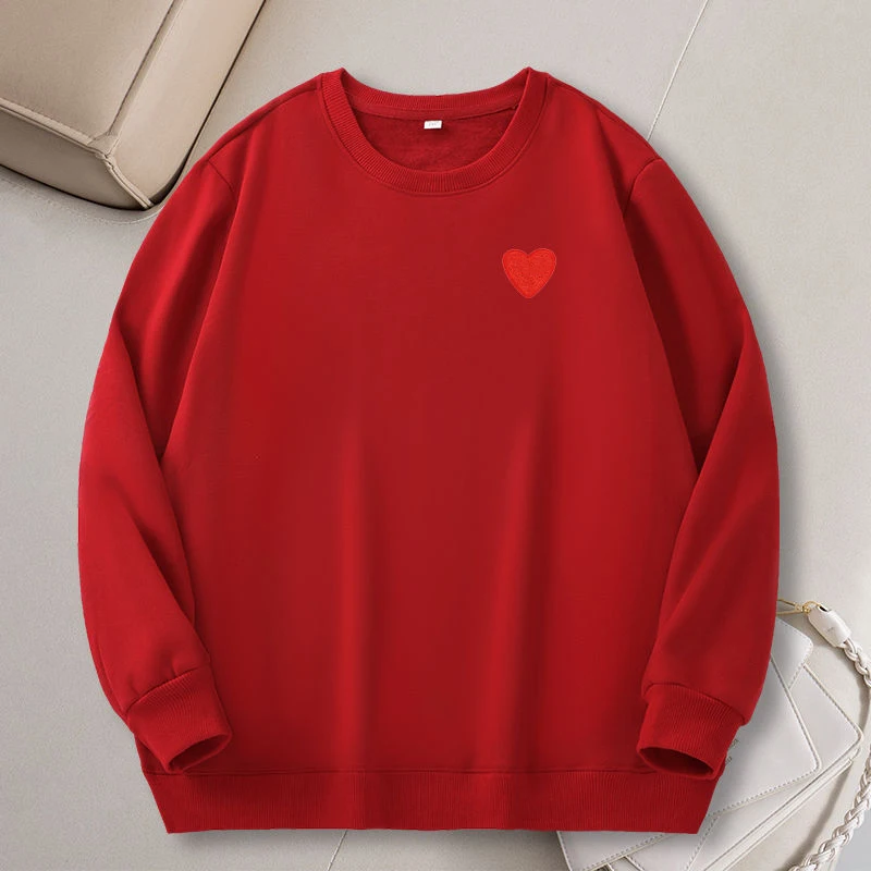 

22 NEW Japanese luxury love embroidery round neck HOOdie women loose autumn winter new coat head base sweater long sleeve top