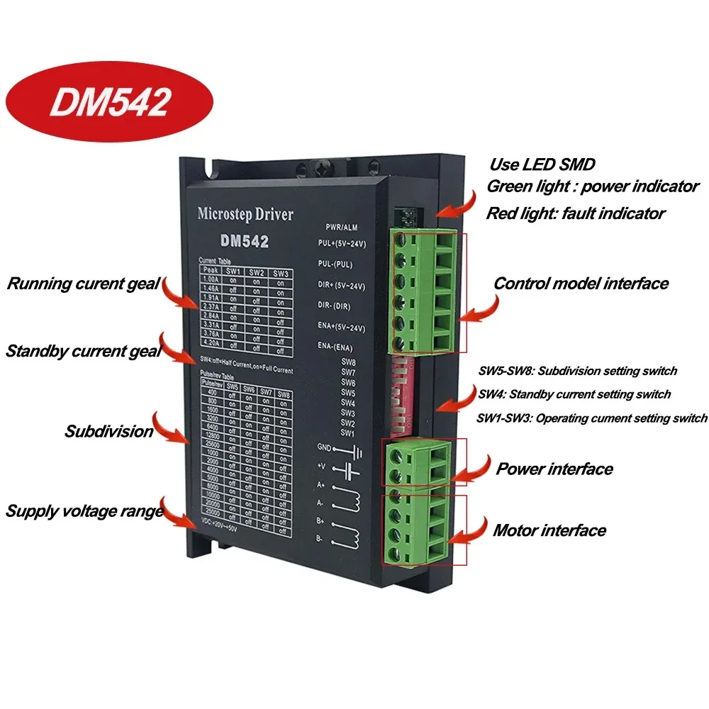 Драйвер микрошагового двигателя DM542 VDC 20-50 В 1 0-4 2 А подходит для 2-фазного Nema 17 Nema23