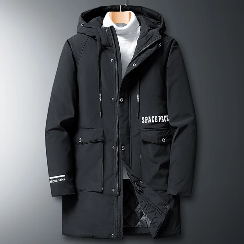 Winter Men's Jacket Hooded Windbreaker Cotton Long Black Jacket Large Size 8xl Thick And Warm Parker Husband