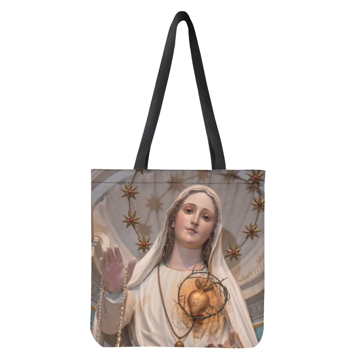 Double Sided Print Shopping Bag Reusable Foldable Tote Our Lady Of Fatima Virgin Mary Large Capacity Eco-Friendly Women Handbags