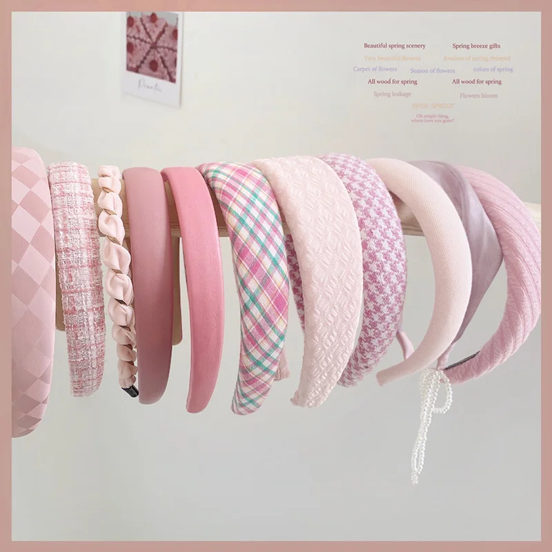 Sweet Pink Series Sponge Headbands for Women Thin Wide Girls Hairbands Princess Head Hoop Fashion Bands Headwear Accessories