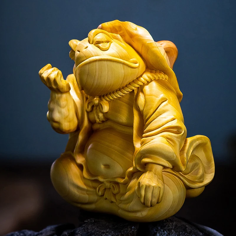 

6 см высокая Статуэтка на удачу лягушка из бокса ручной работы статуэтка животного резьба по дереву домашний декор фэн-шуй деревянные Ремесла лучшие подарки