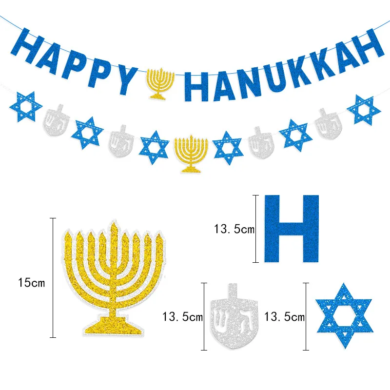 

JOYMEMO HAPPY HANUKKAH Paper Banner Jewish Holiday Party Decoration Golden Glitter Letter Banner Israeli Festival Supplies