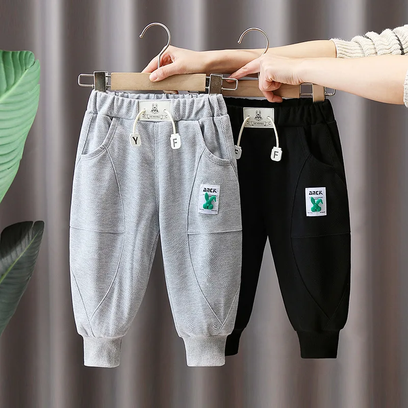 

New 2023 Pants for Kids Autumn Trousers Enfant Garcon Kids Fashion Loose Print Rabbit Black Gray Baby Girls Boys Pants 12M-5T