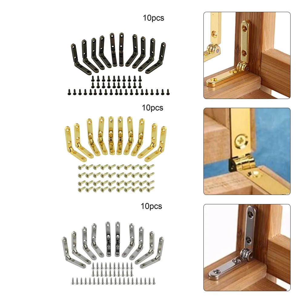 

10Pcs Folding 90° Support Hinges Zinc Alloy Spring Hinge For Wooden Box Jewellery Case Self Locking Hinges Hardware Accessories
