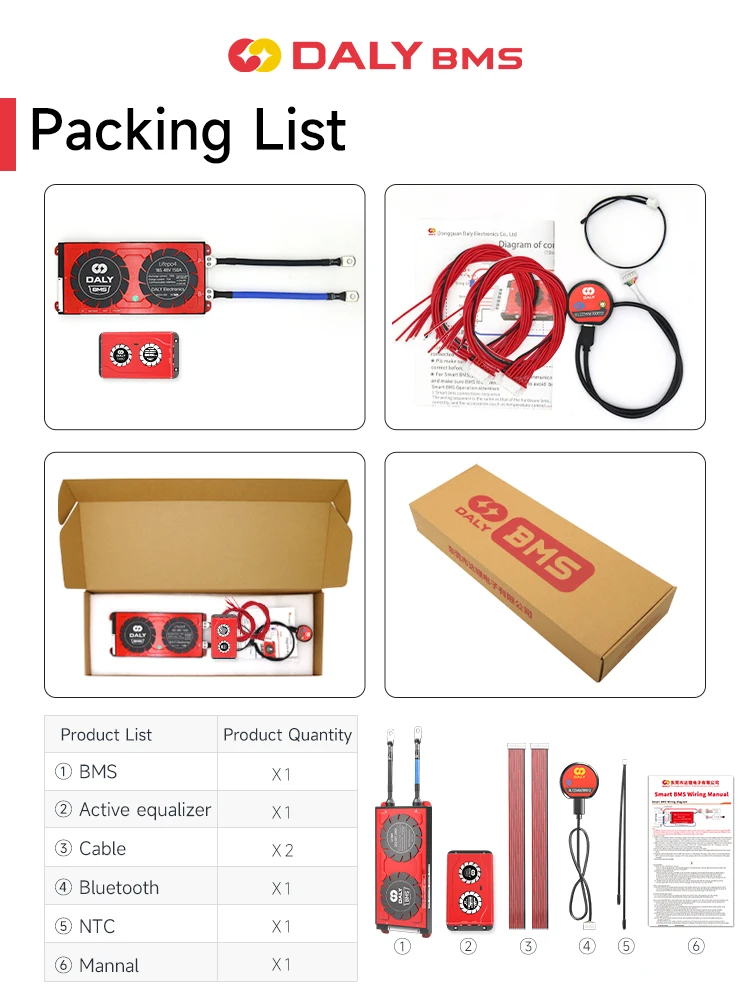 Daly Smart BMS Smart Active Balancer 4S Lifepo4 3S 8S 12S 16S 24S 12V 24V 36V 48V 30A 60A 80A 100A 150A 200A 500A Li-Ion Battery