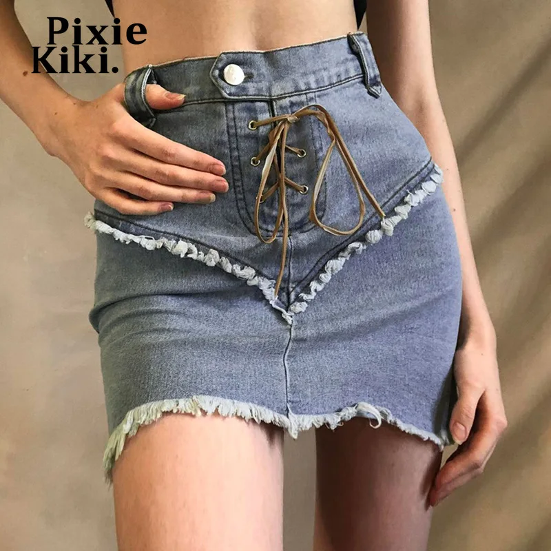 Джинсовая юбка PixieKiki Y2k милые Сексуальные облегающие мини-юбки из денима на