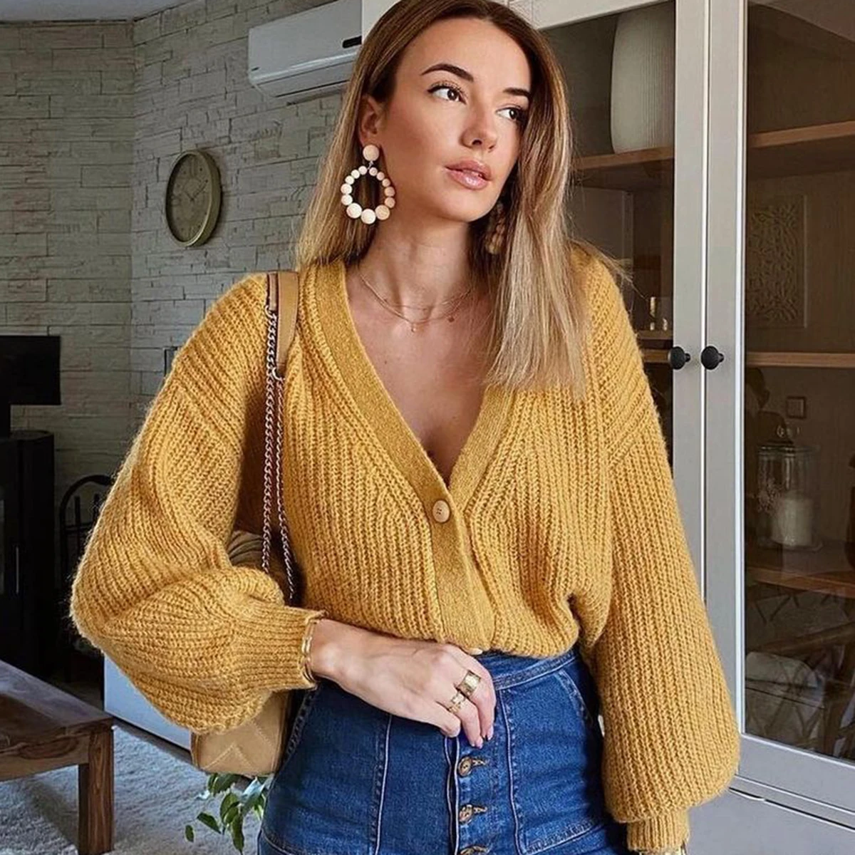 

Solid Knitted Cardigans Sweater Women Fashion Spring Autumn Long Sleeve Loose Casual Button V Neck Female Streetwear Tops 2022