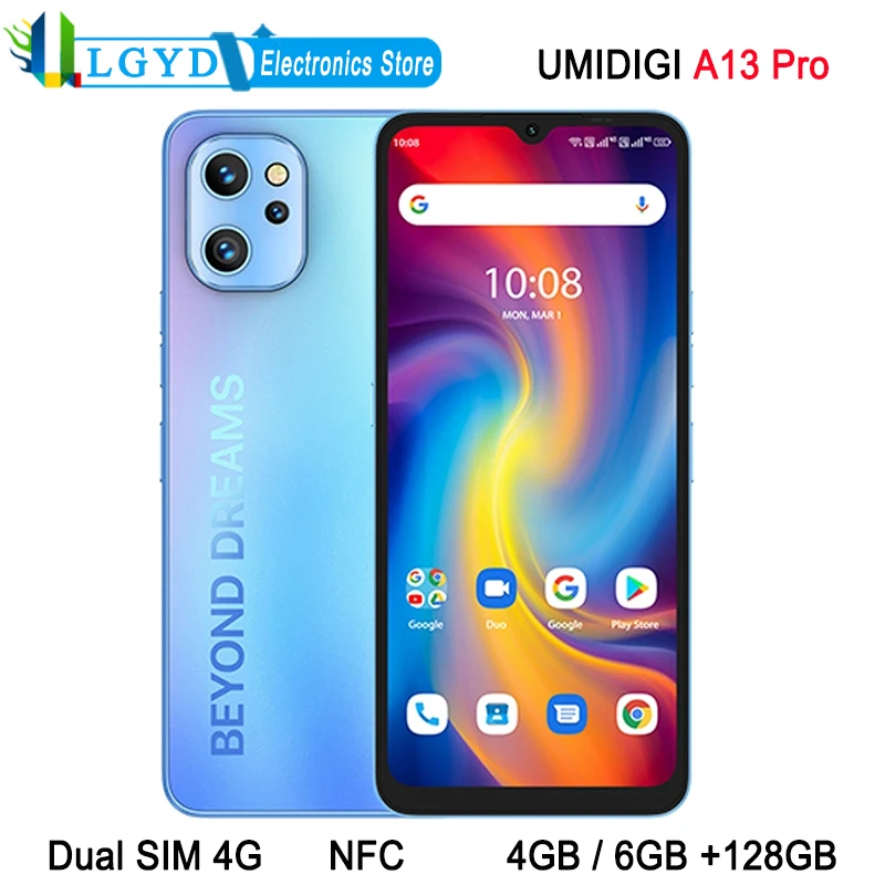 UMIDIGI A13 Pro Global Version Mobile Phone 4GB/ 6GB RAM 128GB ROM Android 11 Unisoc T610 Octa Core Dual SIM 4G Network NFC
