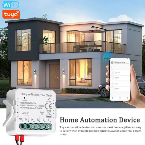 KKMOON Tuya Wi-Fi счетчик энергии 1/2 Gang 80A однофазный зажим солнечный PV двунаправленный двухсторонний трансформатор тока с управлением через приложение