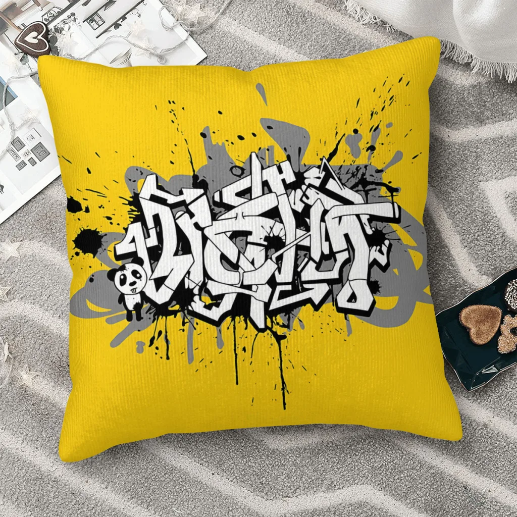

Yellow Polyester Cushion Cover Graffiti Livingroom Chair Decorative Kawaii Coussincase