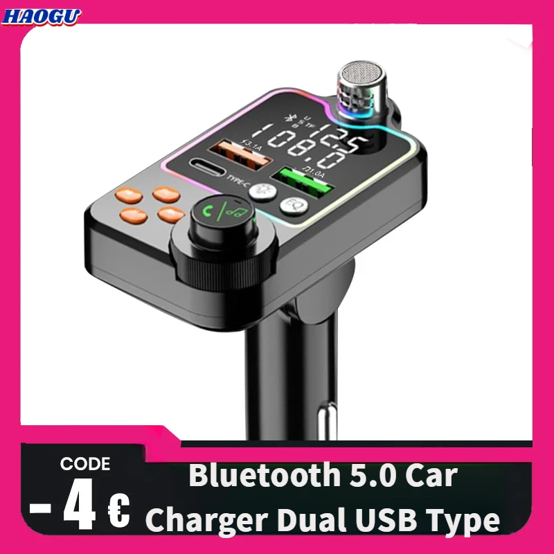 Haogu Bluetooth 5.0 автомобильное зарядное устройство с двумя USB типа C для быстрой