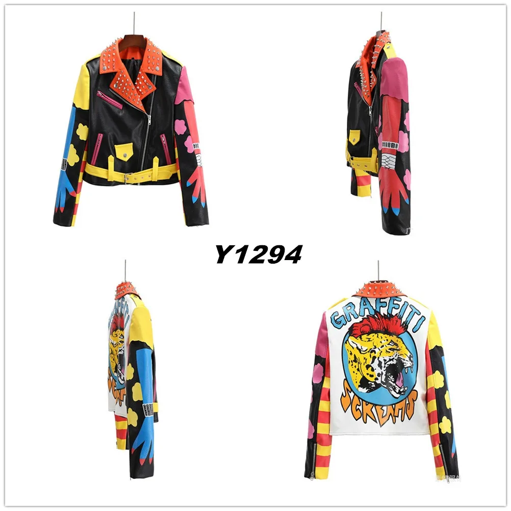 motorcycle clothing short leather jacket women tassel rivet tide brand women's leather jacket Y1294