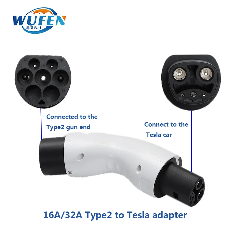 

WUFEN EV Adaptor Type-2 EU To Tesla Plug EV Adapter 16A 32A 220V Electric Cars Vehicle Charger Charging Connector Type2 To TESLA