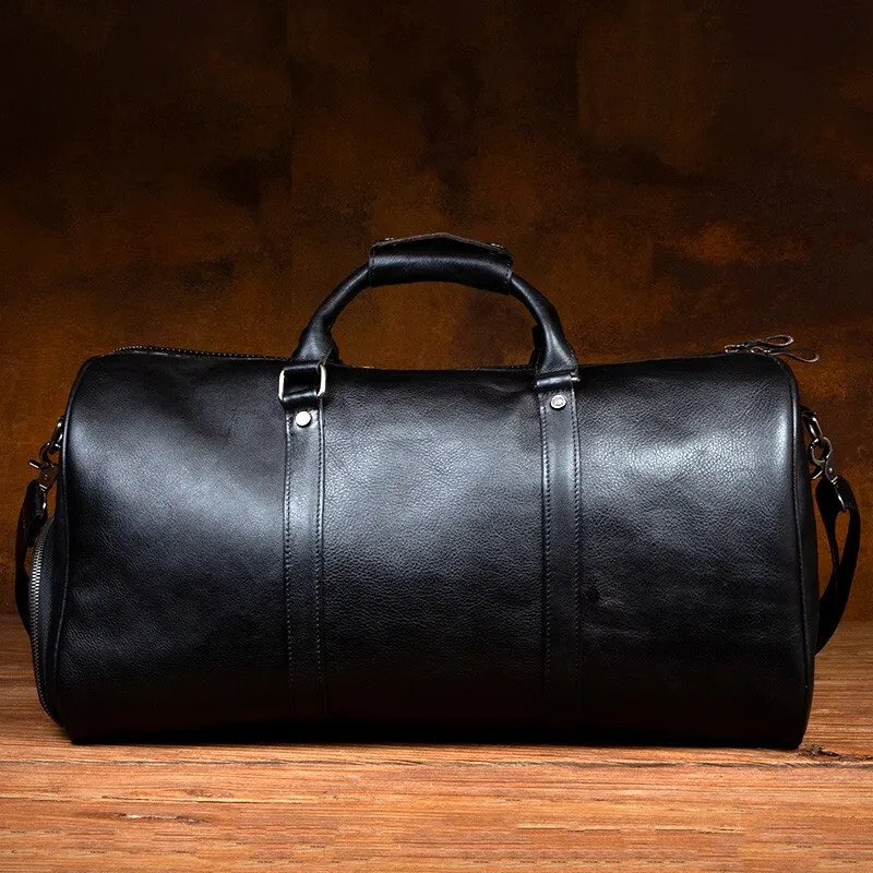 

Mantime/Slow Time Large Capacity Leather Travel Bag Men's Bag First Layer Cowhide Luggage Bag Business Travel Handbag 16-Inch Co