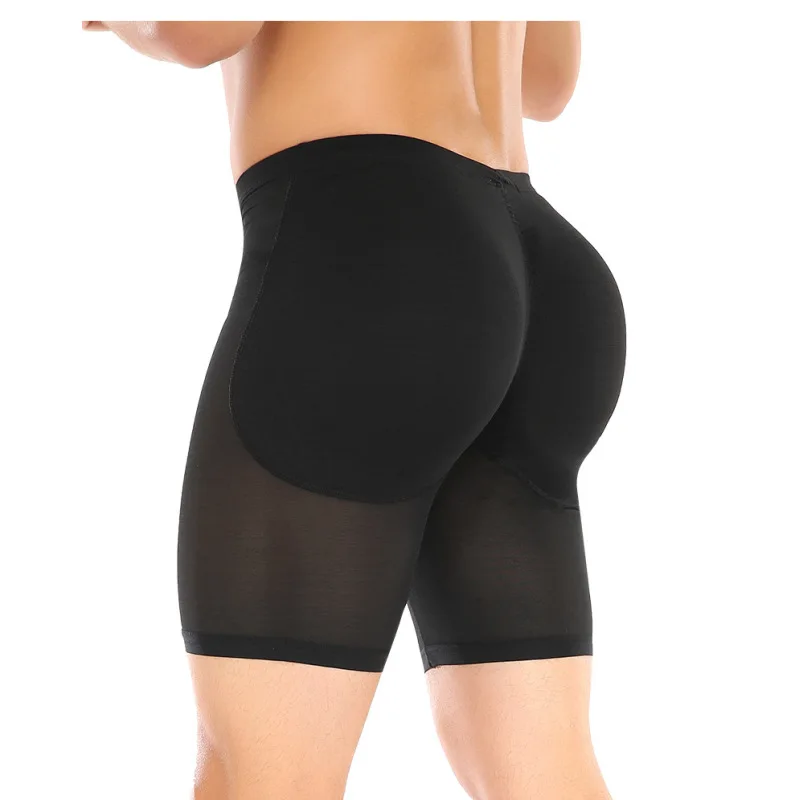 Men's Padded Shapewear Panties Seamless Butt Lifter Comfort Brief Hip Enhancer Tummy Control Underwear Plus Size Black Boxer