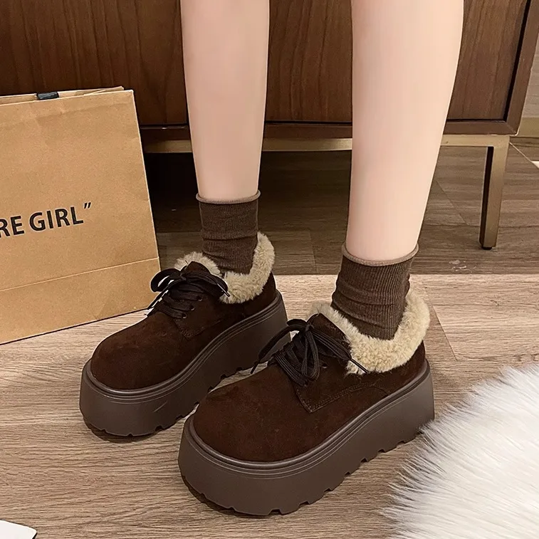 Женская обувь на платформе осенние лоферы меху сабо в стиле ретро осень-зима