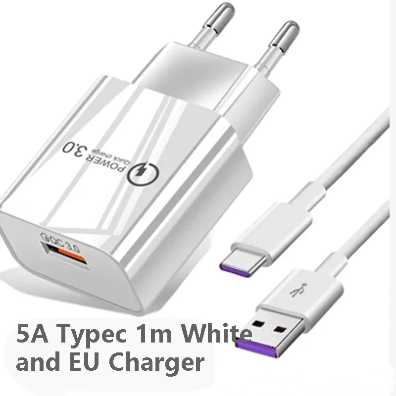 

5A Type C Cable USB-C Ultra Fast Charging and Data 1 Meters data Cable Tiopo C for Huawei White Cack and EU Fast Charger