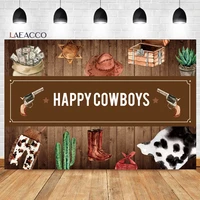 laeacco western cowboy birthday backdrop rustic wood cactus decors wild west kid girl portrait customized photography background