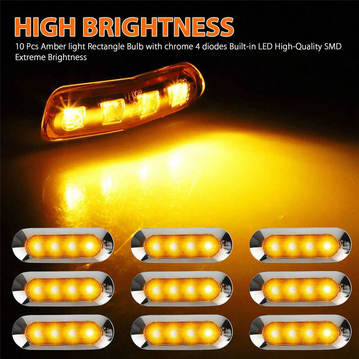 

20X Amber LED Trailer Truck Side Marker Lights 4LED Clearance RV Camper 12V-24V