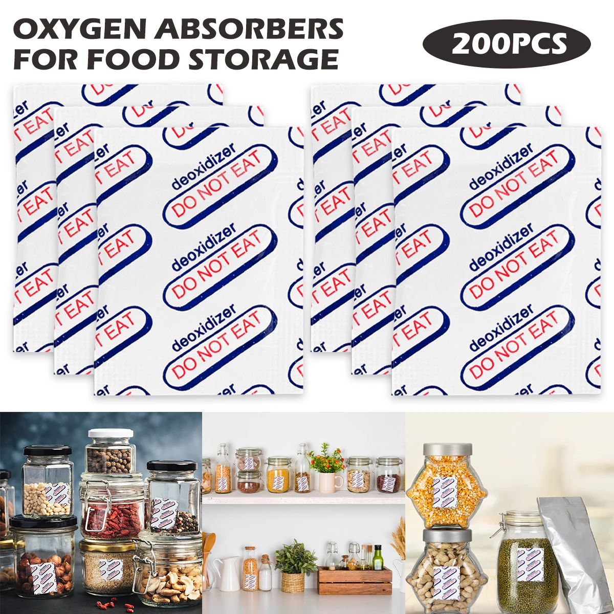 200 Pack 300cc Oxygen Absorbers for Food Storage Food Grade Oxygen Absorbers Oxygen Absorption Packets Long Term Food Storage
