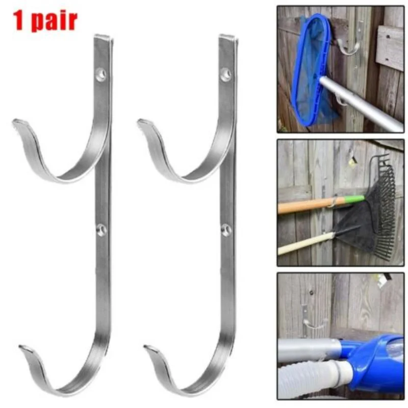 

1 Pair Pool Pole Hanger Telescopic Pole Aluminum Hook Bracket Set