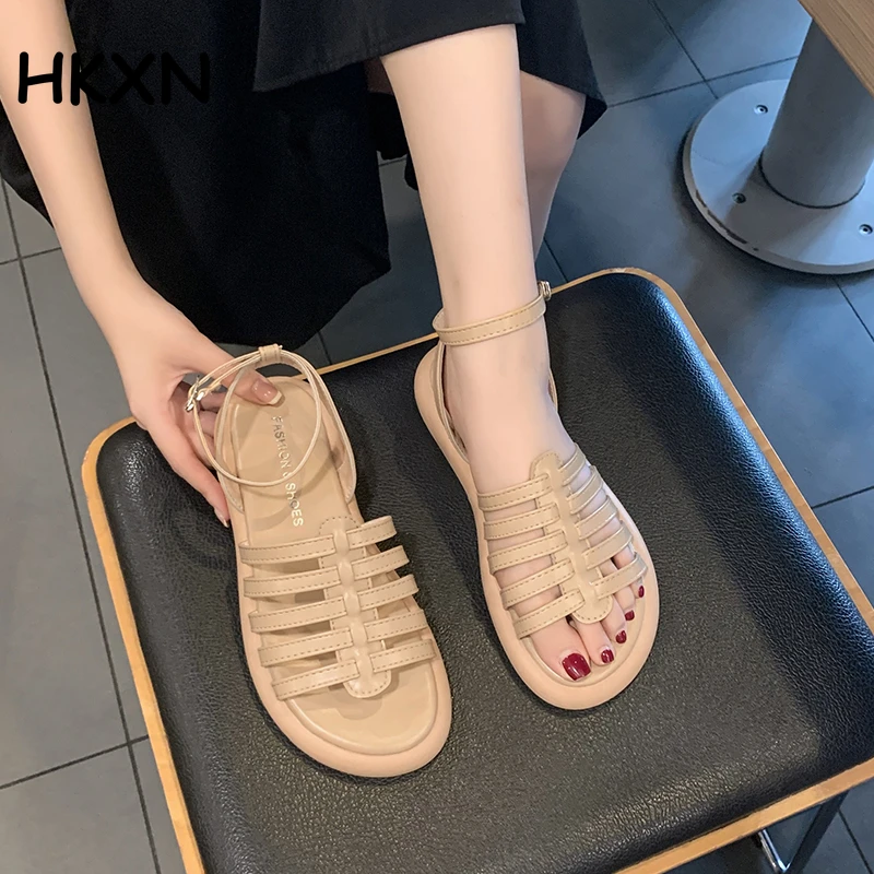 

Сандалии женские на плоской подошве, комбинированные босоножки с ремешками с вырезами, открытый носок, Повседневная пляжная обувь, уличные ...