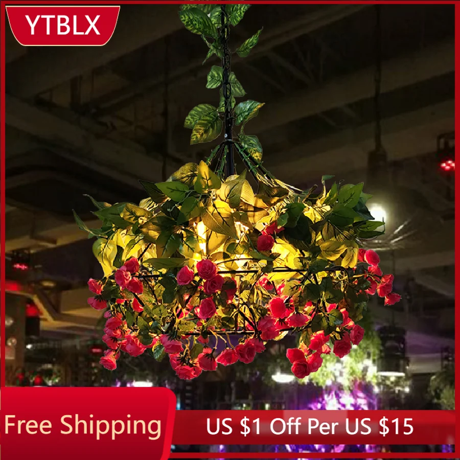 

Ретро зеленое растение питание подвесной бар цветок женская Страна Искусство личность кафе бар лампы