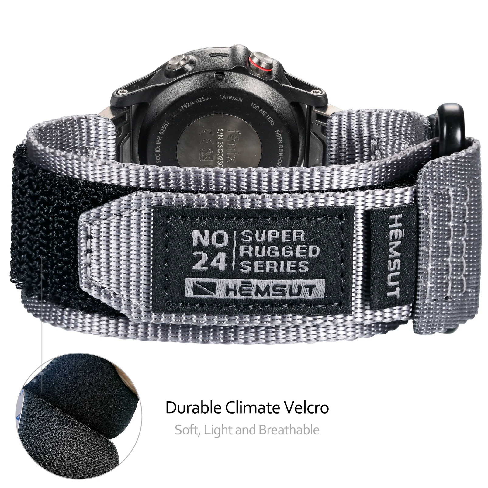 Серый ремешок для часов Garmin сверхпрочный длинный нейлоновый спортивный тканый