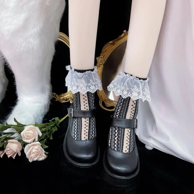 

Lovely Lolita Socks Children Transparent Glass Lolita Lace Wave Dot Stripe Summer Thin