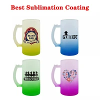 16oz sublimation frosted glass beer mugs gradient coffee mugs with handle portable soda pop can milk juice water cups for travel