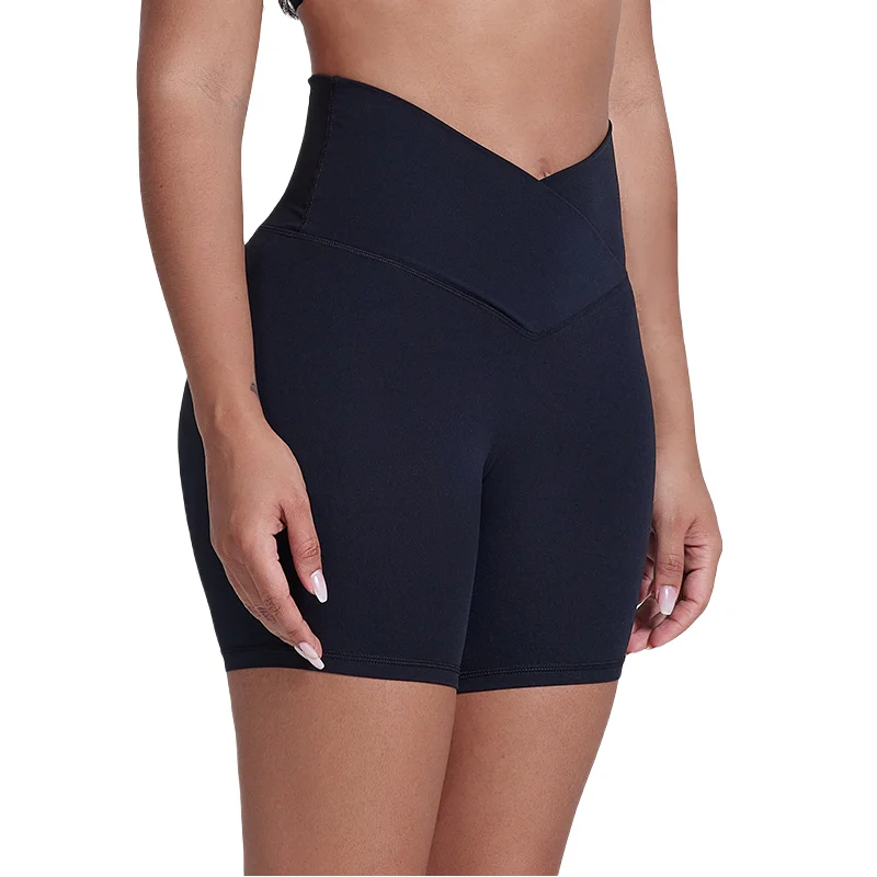 Велосипедки с V-образным вырезом мягкие нейлоновые шорты для йоги завышенной