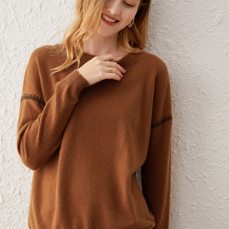 Hot Sale Autumn Winter Sweater Women 100% Cashmere Loose Long-Sleeve Female Soft Bottoming Warm Knit Girl Clothes Standard.