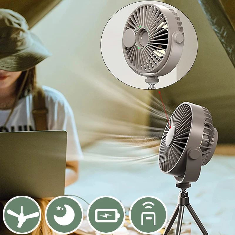 

2022 Camping Ceiling Fan USB Rechargeable Portable Fan Multifunctional Mini Outdoor Fan With Light Desk Tripod Stand Night Light