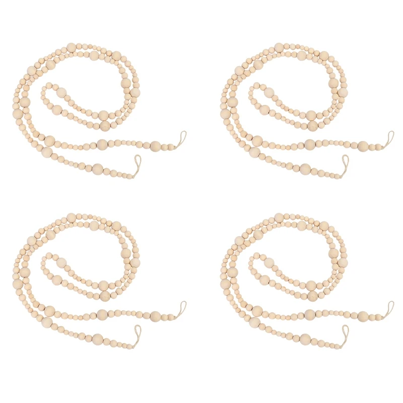 

4Pcs 7Ft Wooden Beaded Garland Farmhouse Rustic Country Natural Holiday Christmas Tree Garland Boho Decorations