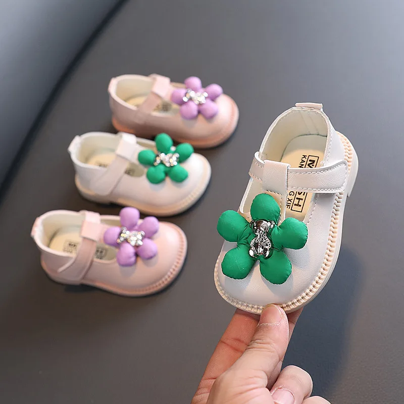 

Autumn Baby Girls Shoes First Walker PU Princess Glitter Flowers Dress Shoes Anti-slip Rubber Sole Toddler Leather Shoes