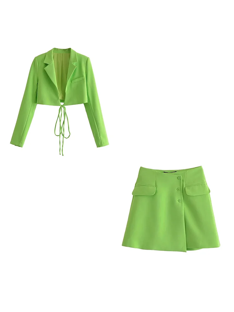 

xikom 2022 Women Two Pieces Sets Solid Bandage short Blazer Mini Skirts Suit Elegant Female Long Sleeves Slim Chic Office Lady
