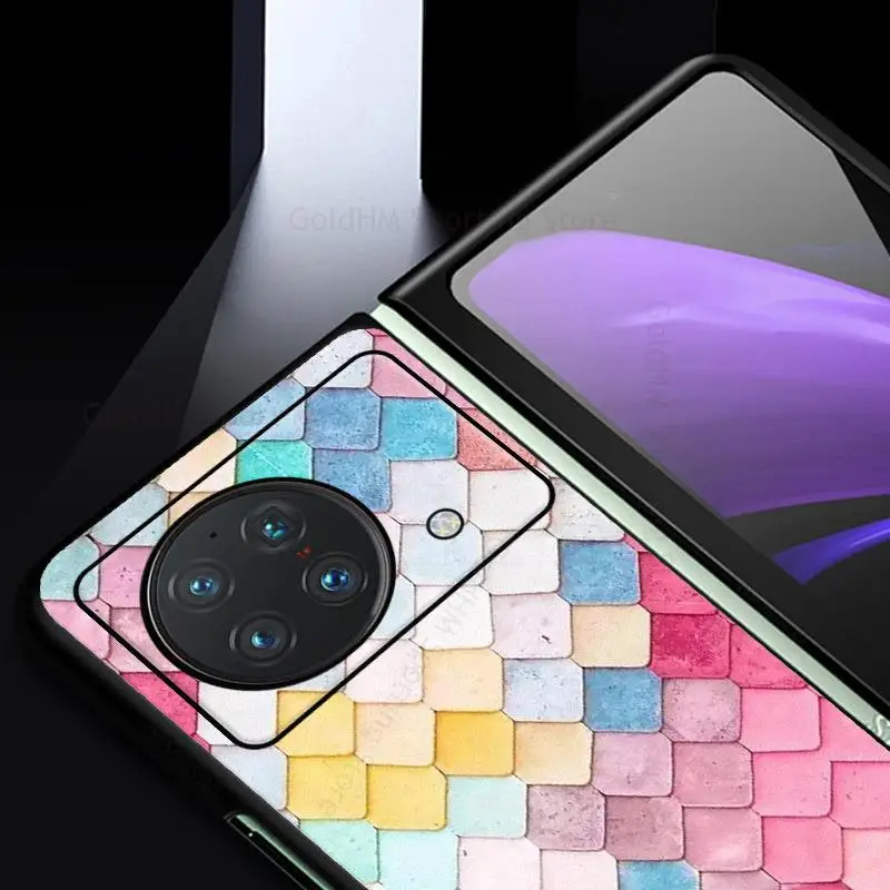 For Vivo X Fold 5G Colorful Diamond Pattern Leather Flip Phone Case For VIVO X Fold V2178A 5G Ultra Slim Lens Protective Cover