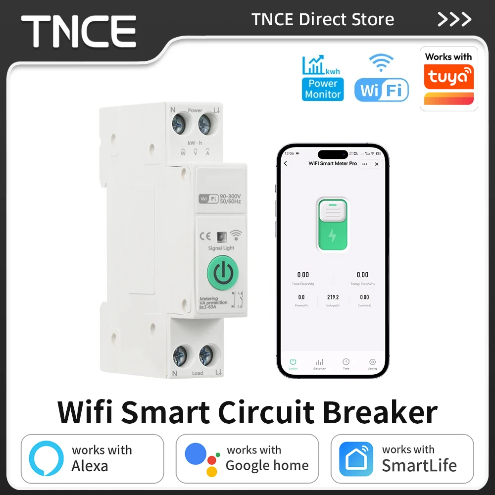 

Умный автоматический выключатель TNCE Tuya WiFi 1P+N 63A