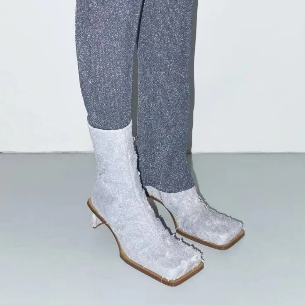 Женские джинсовые Ботильоны на молнии классические ботильоны с квадратным