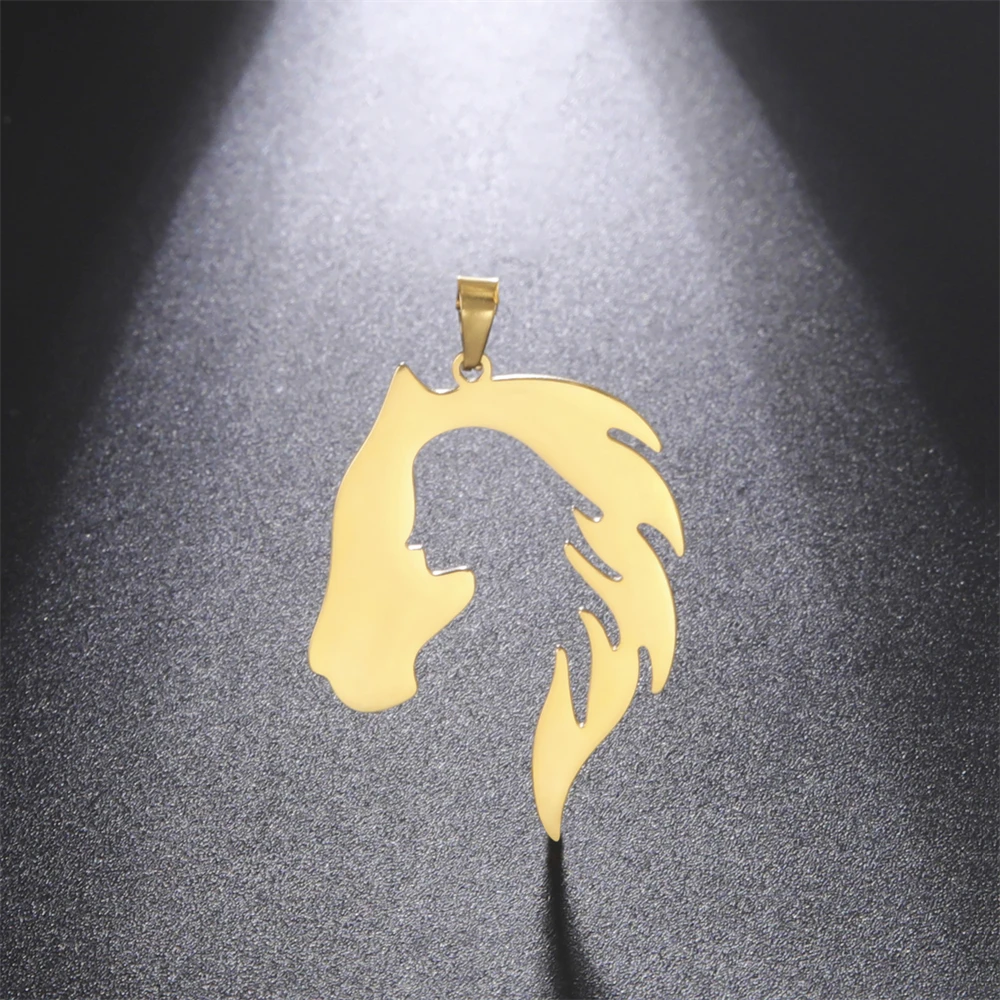 5pcs/Lot Horse Head Silhouette Girl Pendants Diy Handmade Necklace Accessories Stainless Steel Charms For Jewelry Making Gifts