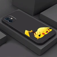 pikachu pok%c3%a9mon phone case for funda iphone 11 12 13 pro max mini x xr xs se 2020 5s 6 7 8 plus soft back liquid silicon black