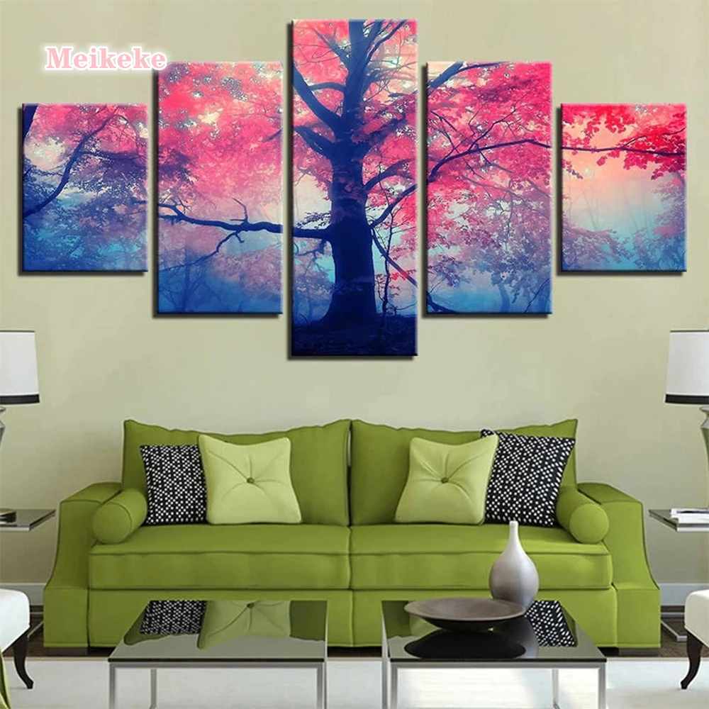 

Red tree landscape Diamond Painting 5 Piece Diy Full Square Round Drill Diamond Embroidery Sale Mosaic Home Decoration