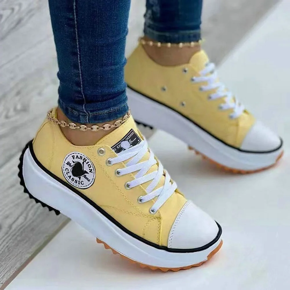 Classic White Canvas Shoes Women Sneakers Solid Lace-Up Casual Platform Shoes for Women Zapatos De Mujer Chaussure Femme