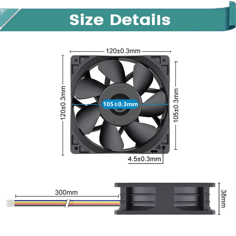 Охлаждающий вентилятор Gdstime 12 В постоянного тока два шара 4 контакта 12038 дюйма для