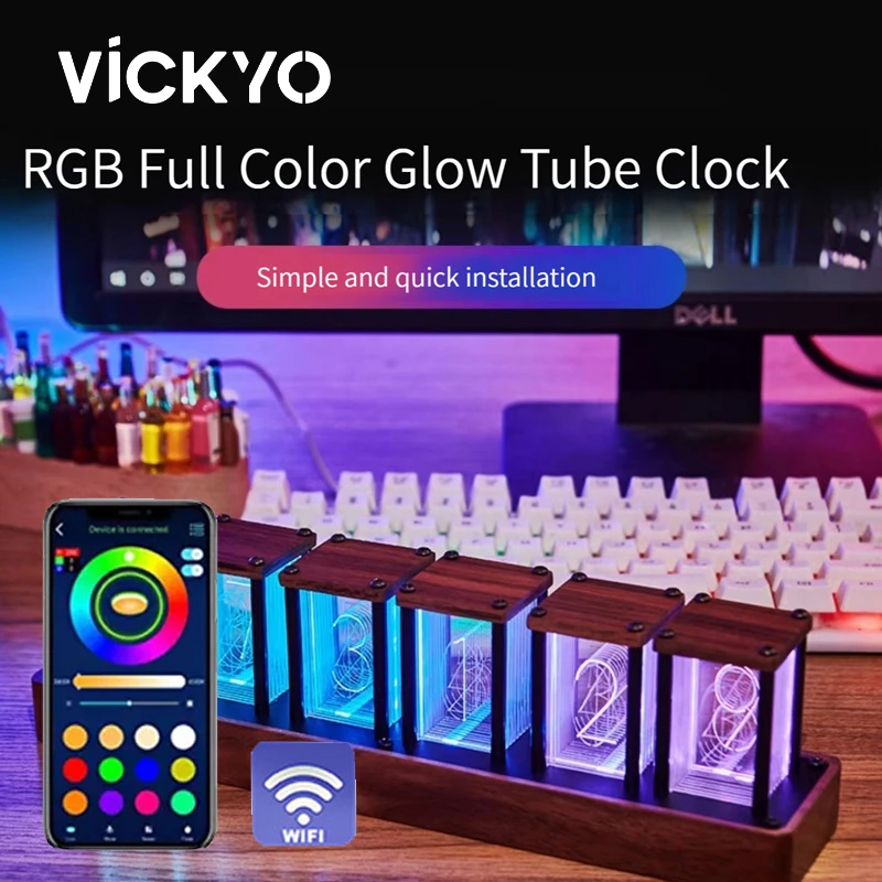 

Светящиеся трубчатые часы VICKYO RGB Nixie, ночник, электронный будильник ручной работы «сделай сам», настольная декоративная настольная лампа для комнаты, подарок