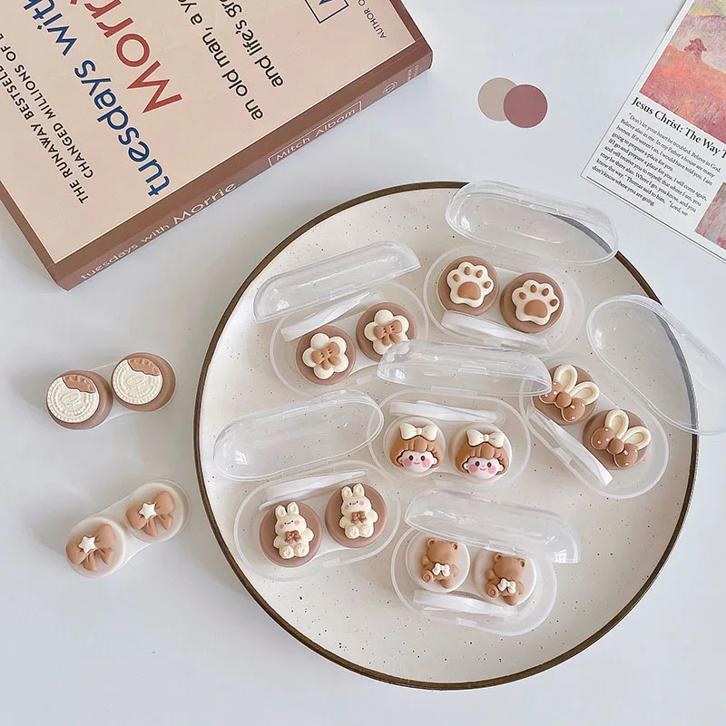 

Lovely Warm Cute Contact Lens Case Women Cute Cartoon Coffee Color Lense Container Portable Travel Set Eye Lenses Storage Box