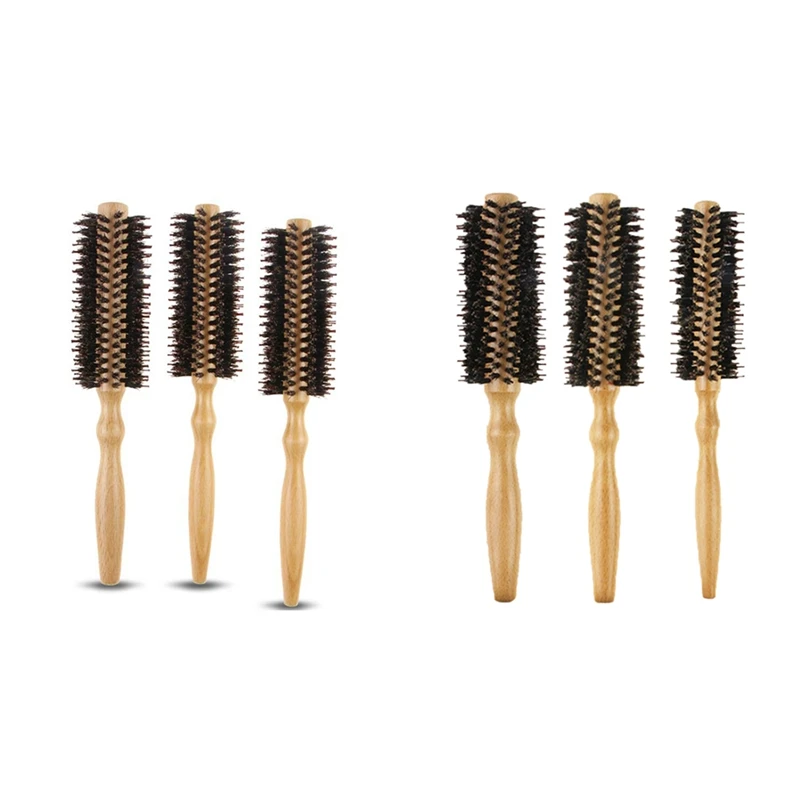 

Professional Boar Bristle Hair Round Wood Brush Hair Straightening And Curling Comb For Hairdressing Tool